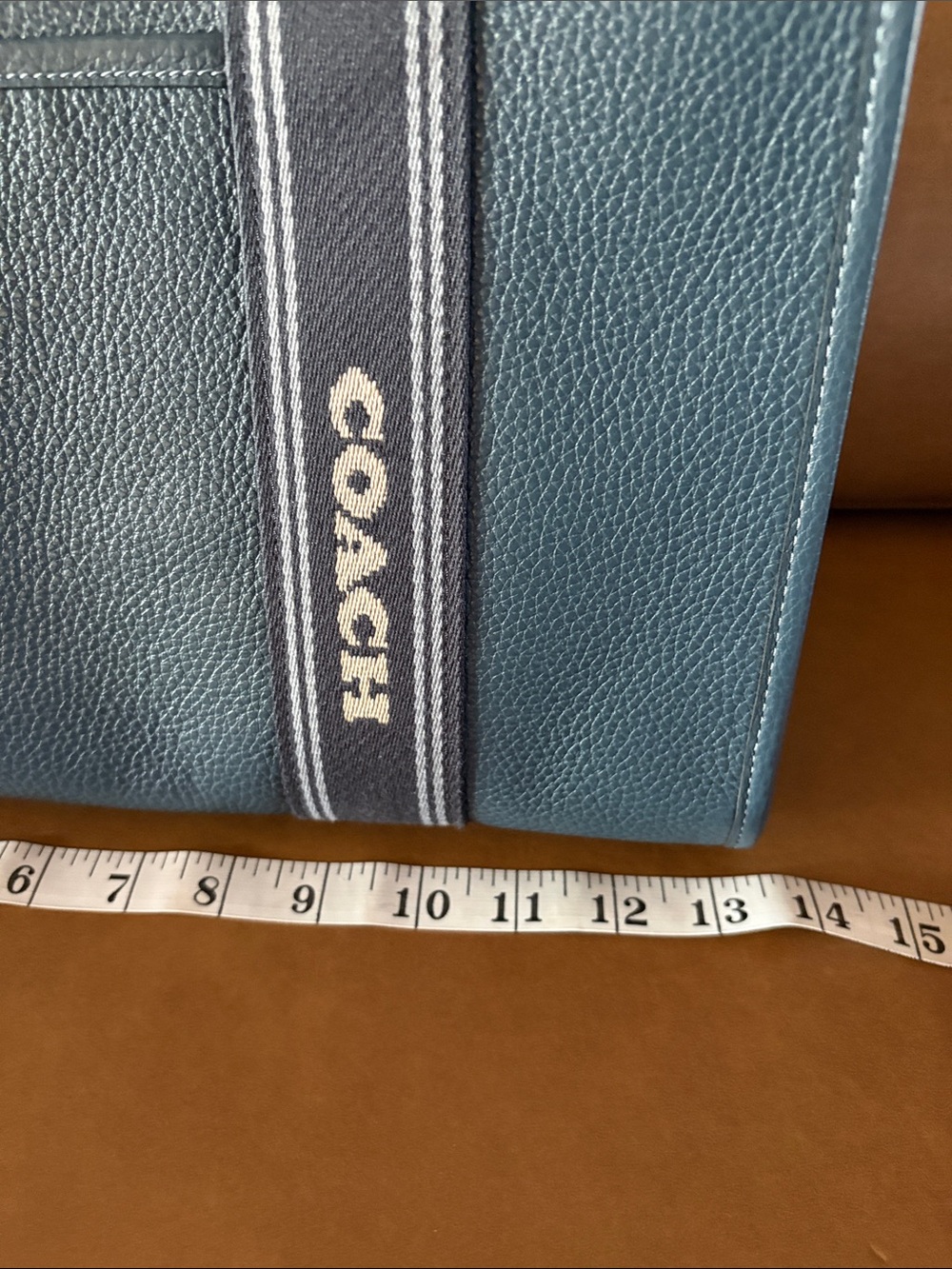 Coach Smith Tote Denim Colored Pebbled Leather Handles Adjustable Guitar Strap - Picture 10 of 12